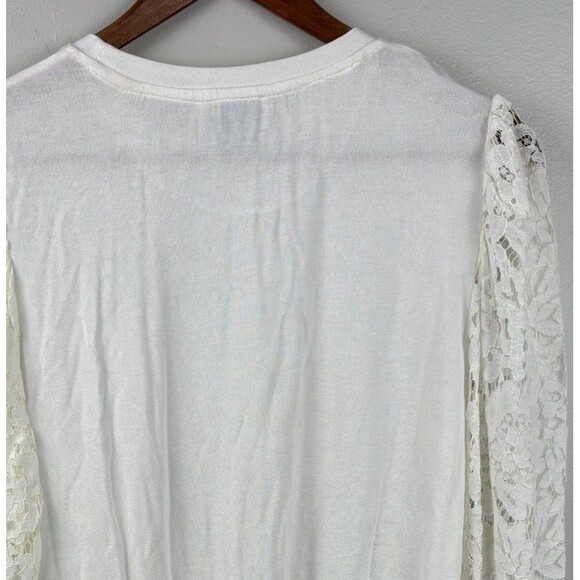 NWT Elie Tahari Long White Star Top Sz M Lace Sleeves Modal Stretch Body Cotton - Picture 10 of 11